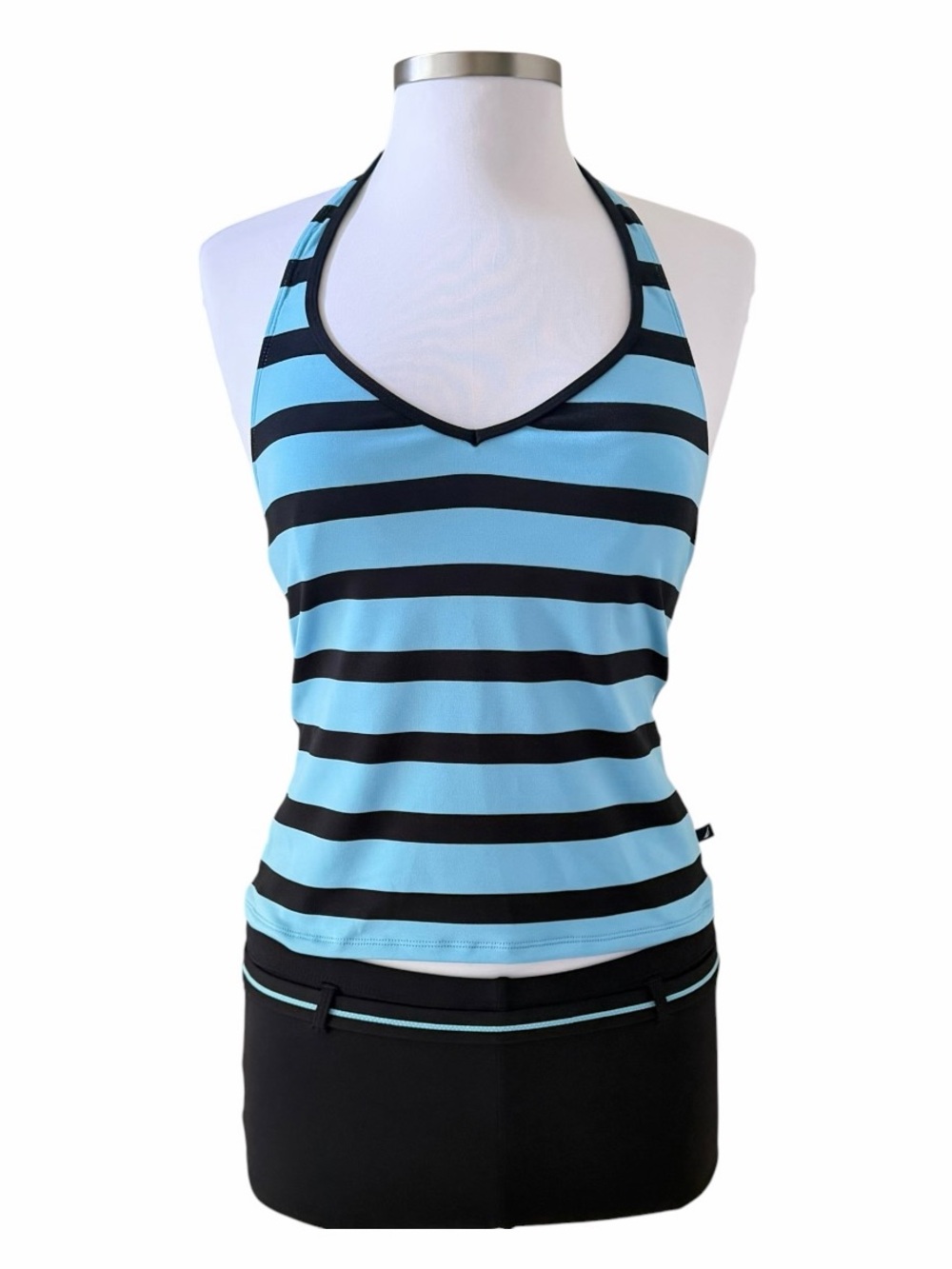 Nautica Sky Blue and Black Halter Tankini Swimsuit Set Size 8 - Picture 2 of 8